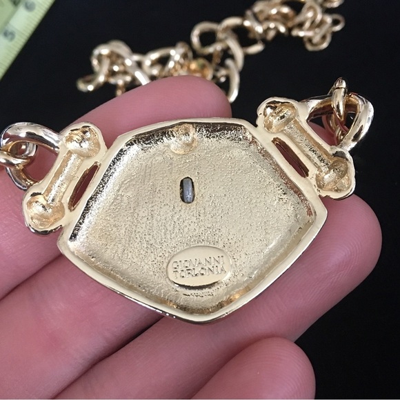 Giovanni Torlonia Vintage Green Coin Gold Tone Necklace - Picture 6 of 10